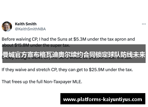 曼城官方宣布格瓦迪奥尔续约合同锁定球队防线未来